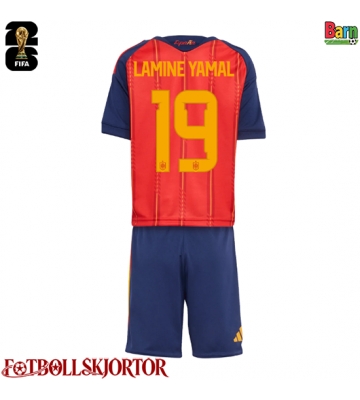 Spanien Lamine Yamal #19 Hemmakläder Barn VM 2026 Kortärmad (+ Korta byxor)